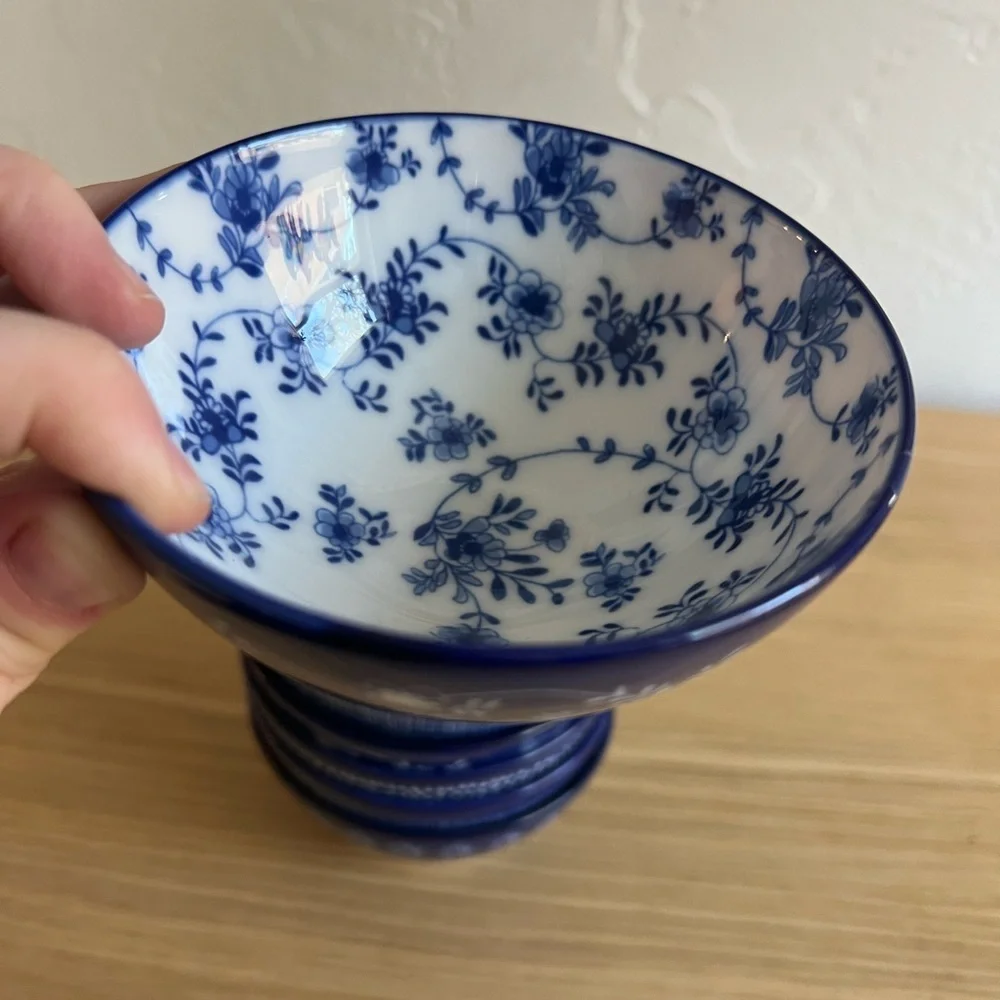 IKEA ENTUSIASM Patterned Blue Bowls, Set of 8, 4 ½” Diameter asian